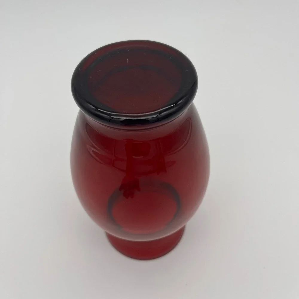 Vintage Ruby Red Glass Vase Urn Shape Flared Rim Pedestal Base Decorative Vessel